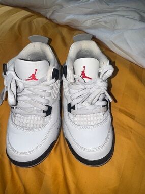 Kids White and Black Basketball Sneakers with Red Logo